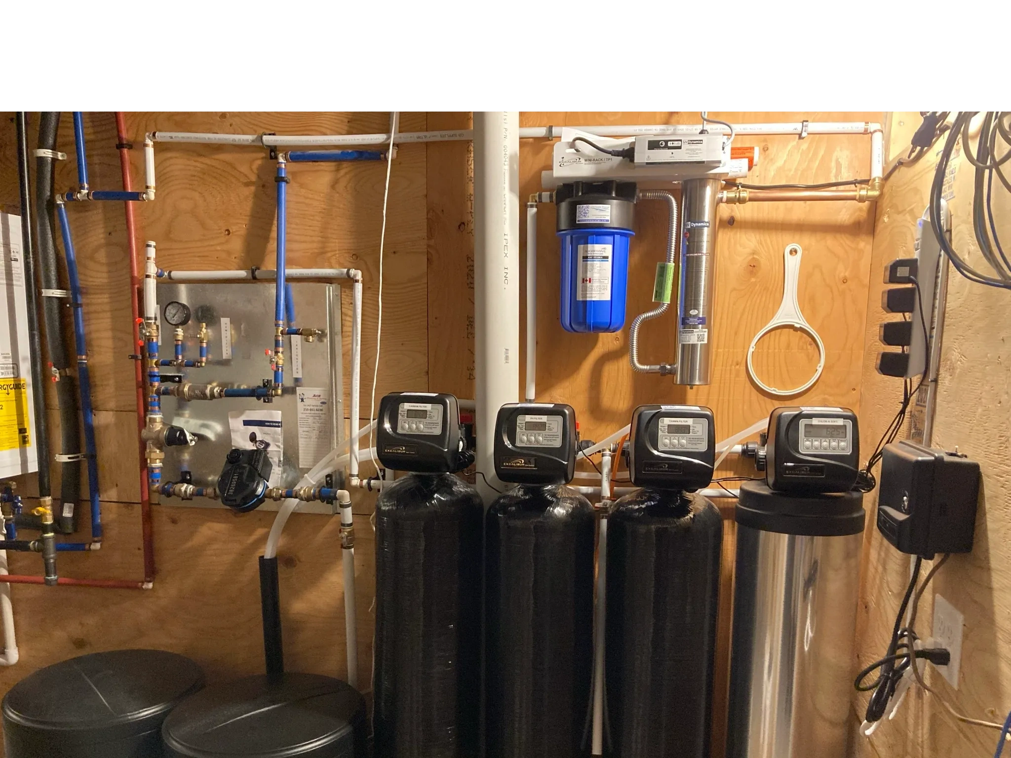 Water softener, Chlor-a-soft, Tannin Filter, pH Neutralizer, Back-washing Carbon Filter, UV system