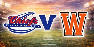 Chiefs vs. Warriors football game logo.