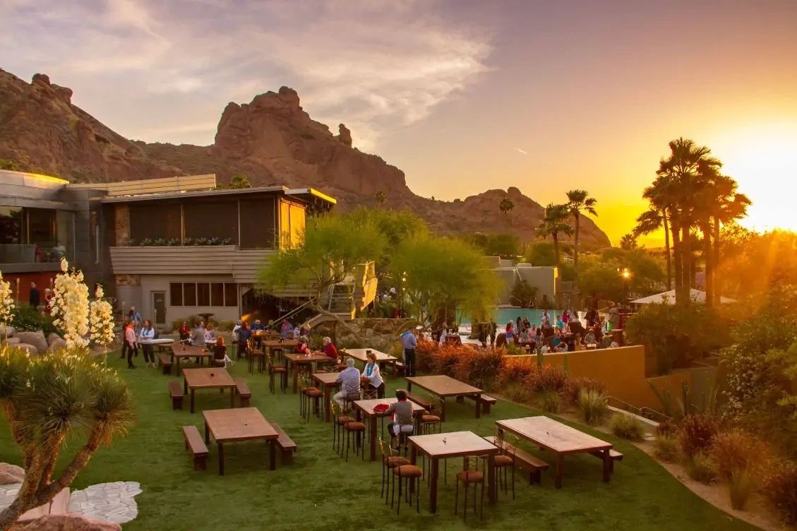 "Leadership retreat in Scottsdale, Arizona with a Camelback Mountain backdrop."