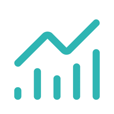 Teal chart icon for SYSPRO Power BI dashboards, ERP data analysis, KPI reporting, and decision tool.