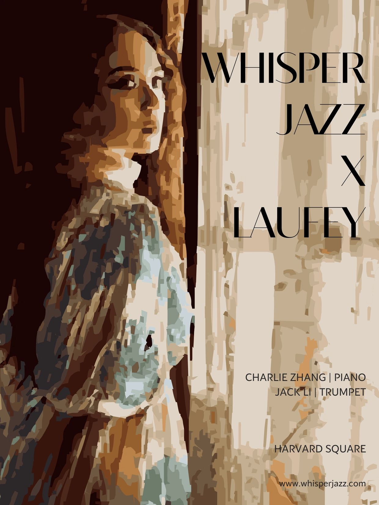 Artistic jazz concert poster featuring a woman and event details.