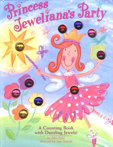 Bookcover of Princess Jeweliana, princess in tutu with gems, illustrated by Jane Dippold
