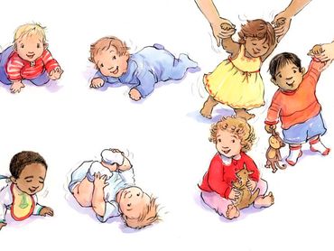 watercolor sketches of babies crawling and walking