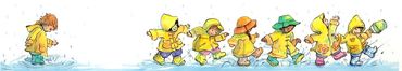 kids walking in yellow raincoats
