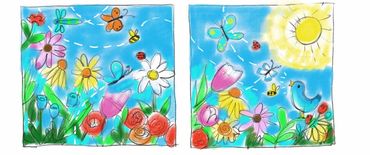 Illustration by Jane Dippold of flowers and butterflies in the sun