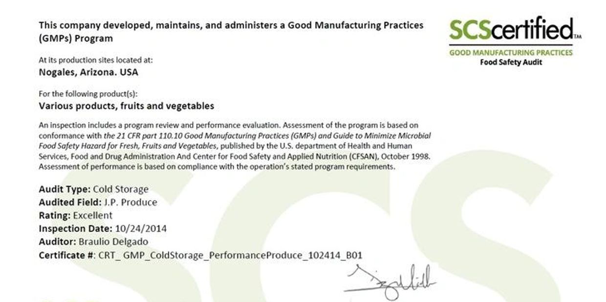 CERTIFICATIONS Performance Produce