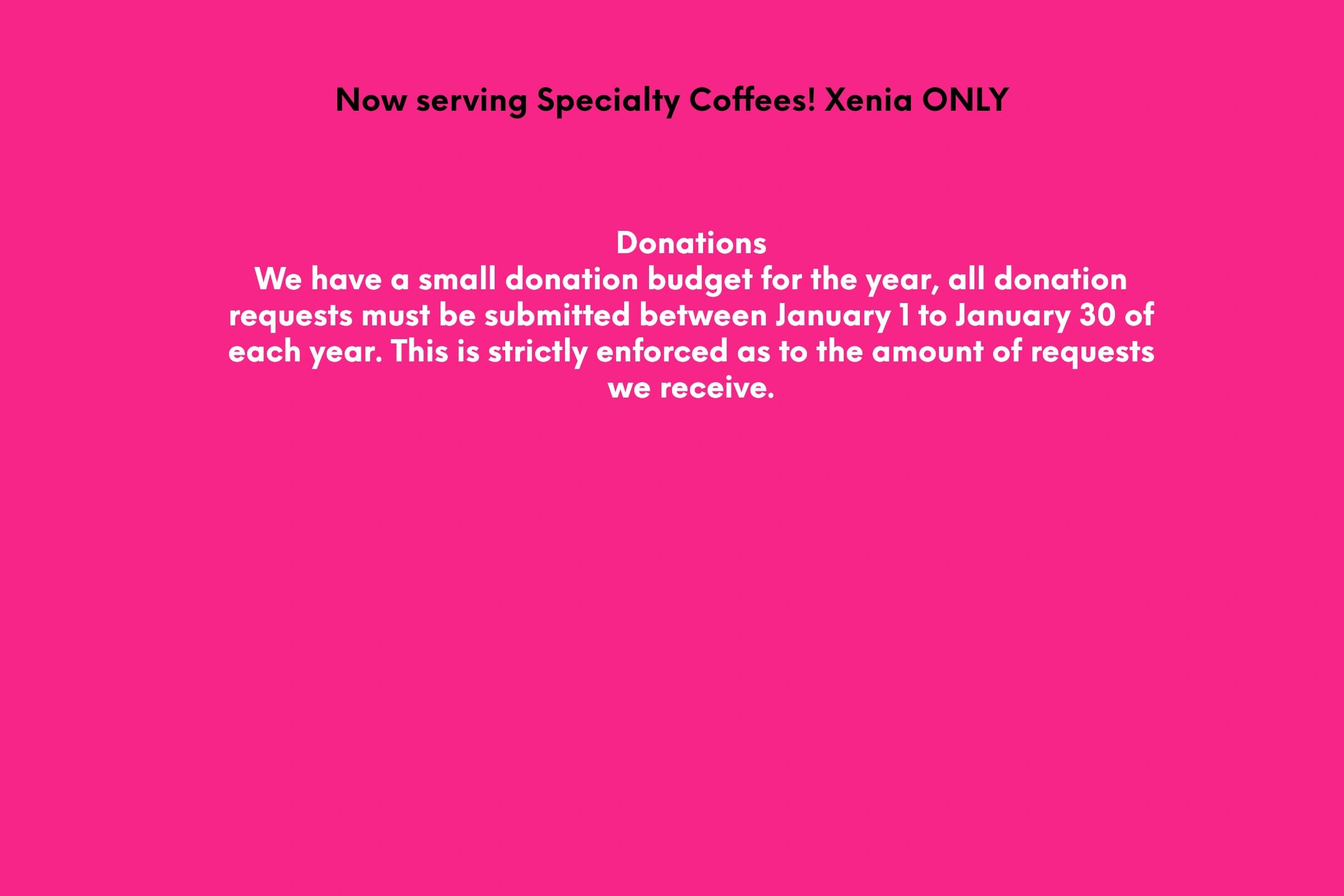 Specialty coffees served in Xenia with donation info and hours for Xenia