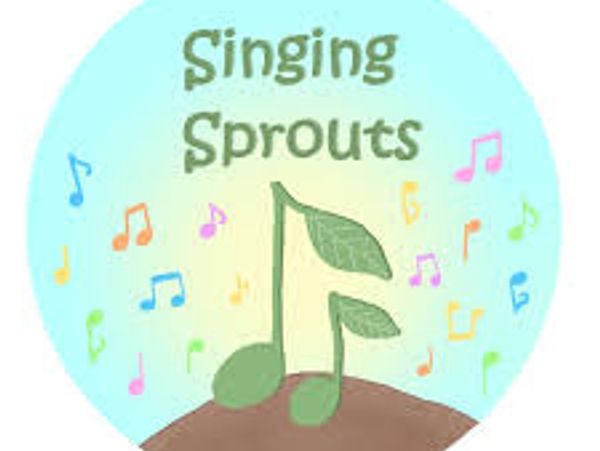 Logo with musical notes and the text 'Singing Sprouts'.