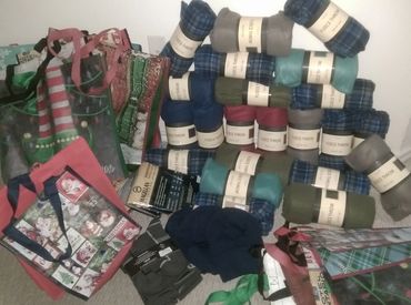  fleece BLANKETS, 7 Beanie CAPS, 4 Long sleeve Thermal Shirts, more Socks - about 4 pairs