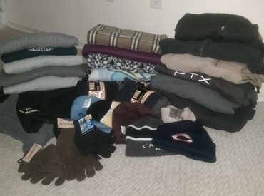 Sweatshirts & Hoodies, 10  pairs of SOCKS, 8 beanie Hats, Blankets, and 4 Gloves - Handed out today 