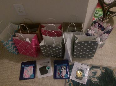 Gift bags to help with Covid. I gave away Face masks, Hand Sanitizers, tissues 