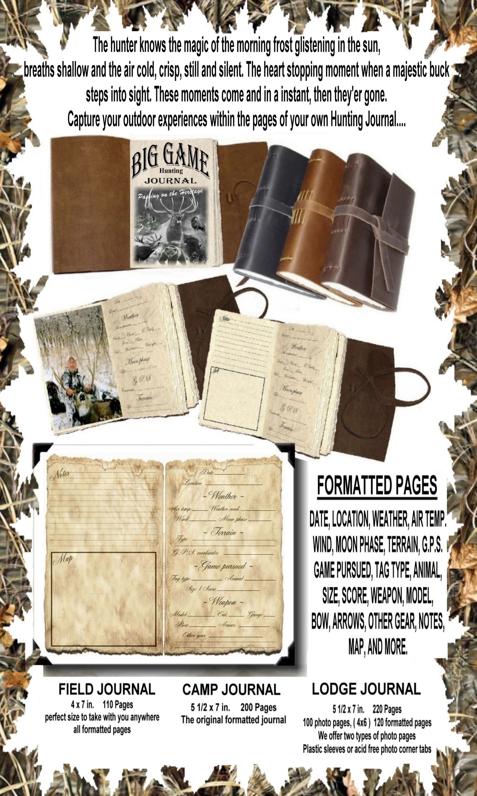 Hunting Journals Hunting log Handmade Leather