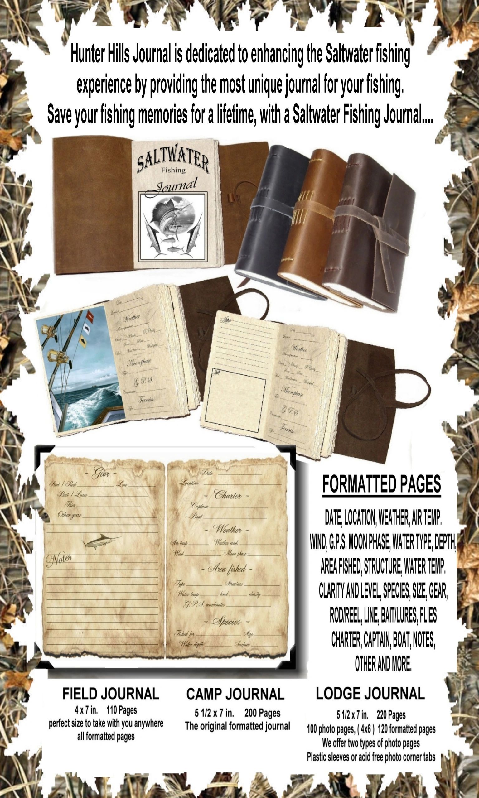 Saltwater fishing Journals Fishing Log Handmade Leather Off Shore