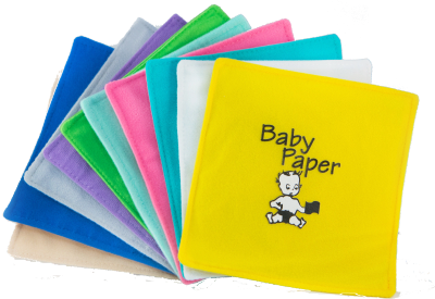 A stack of Baby Paper crinkle squares in assorted colors