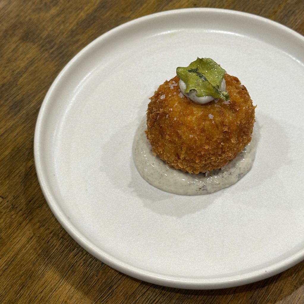 Confit Duck Leg Croquette with Truffle Aioli and Fried Saltbush 