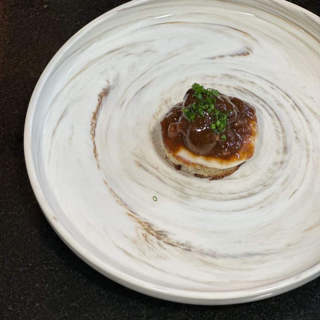 Red Wine Braised Duck Heart with Cannellini Beans Purée