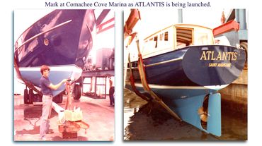 Vessel Atlantis built by Mark Treworgy on the hard at Comachee Cove Marina in St. Augustine, Florida