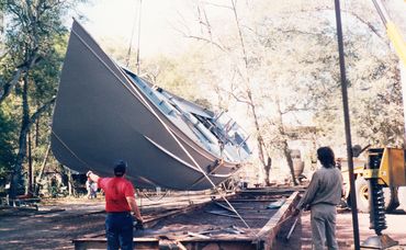 Vessel being rolled over at Treworgy Custom Boats