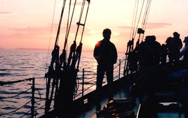 Sunset aboard vessel Appeldore built by Treworgy Custom Boats