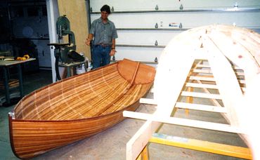Partial construction of wooden vessel "Miss Lola"  built by Mark Treworgy