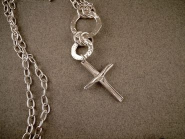 Forged Christian Cross Necklace in sterling silver