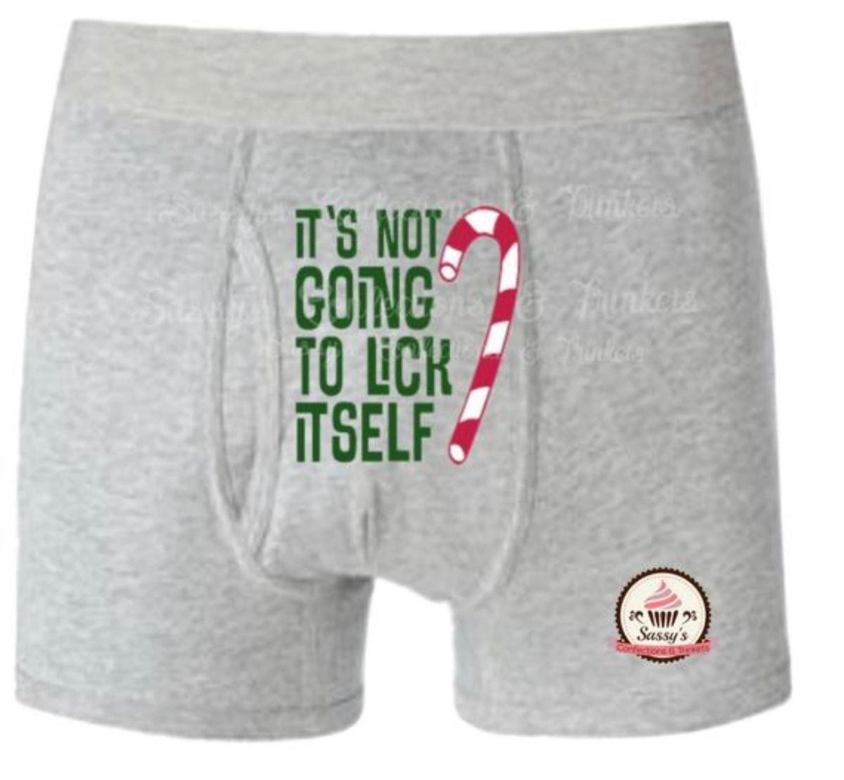 IT'S NOT GOING TO LICK ITSELF CANDY CANE BOXER BRIEFS | BOXERS NAUGHTY BUT  PRACTICAL (Size: XX-LARGE, Color: Black)