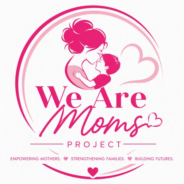Logo of We Are Moms Project with a mother and child illustration.