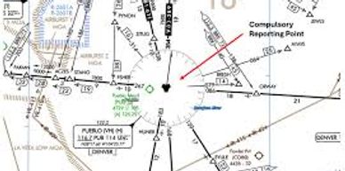 A sectional aeronautical chart showing a compulsory reporting point near Denver.