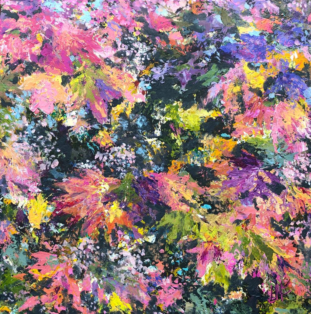 Summer Joy
20" x 20" 
acrylic on canvas
Semi-abstracted image of an oak leaf hydrangea in the fall. 