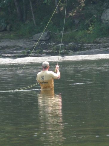 Man fly fishing in a river.