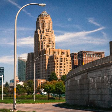 Buffalo City Hall with onramp in foreground. Photo by Dennis Reed Jr.