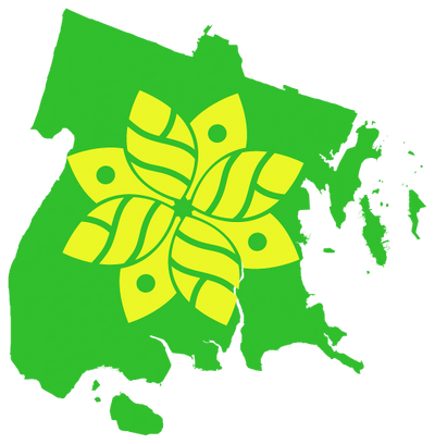 Bronx map in Green with a eight leaf sunflower