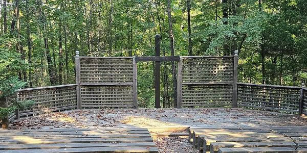 Our outdoor worship corner provides a peaceful and welcoming space to gather under God's creation. 