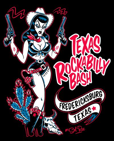 Vintage-style cowgirl with guns at Texas Rockabilly Bash.