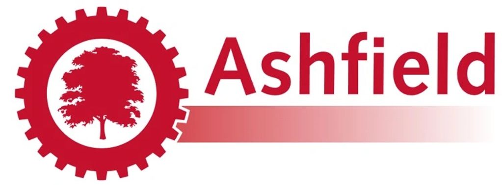 Ashfield logo with a tree inside a gear symbol.