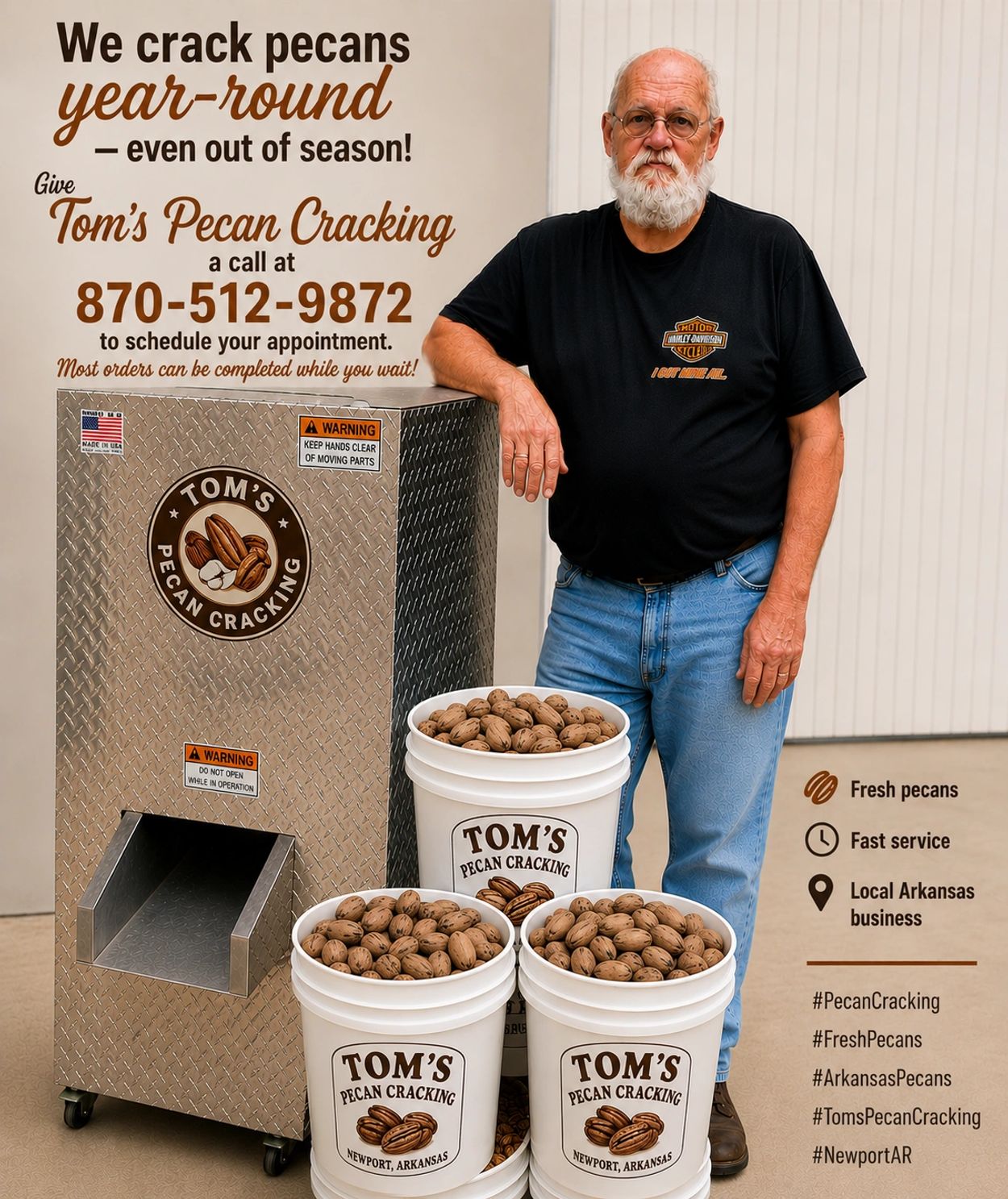 Call or Text: 870-512-9872
🥜 Pecan Cracking Available Year-Round