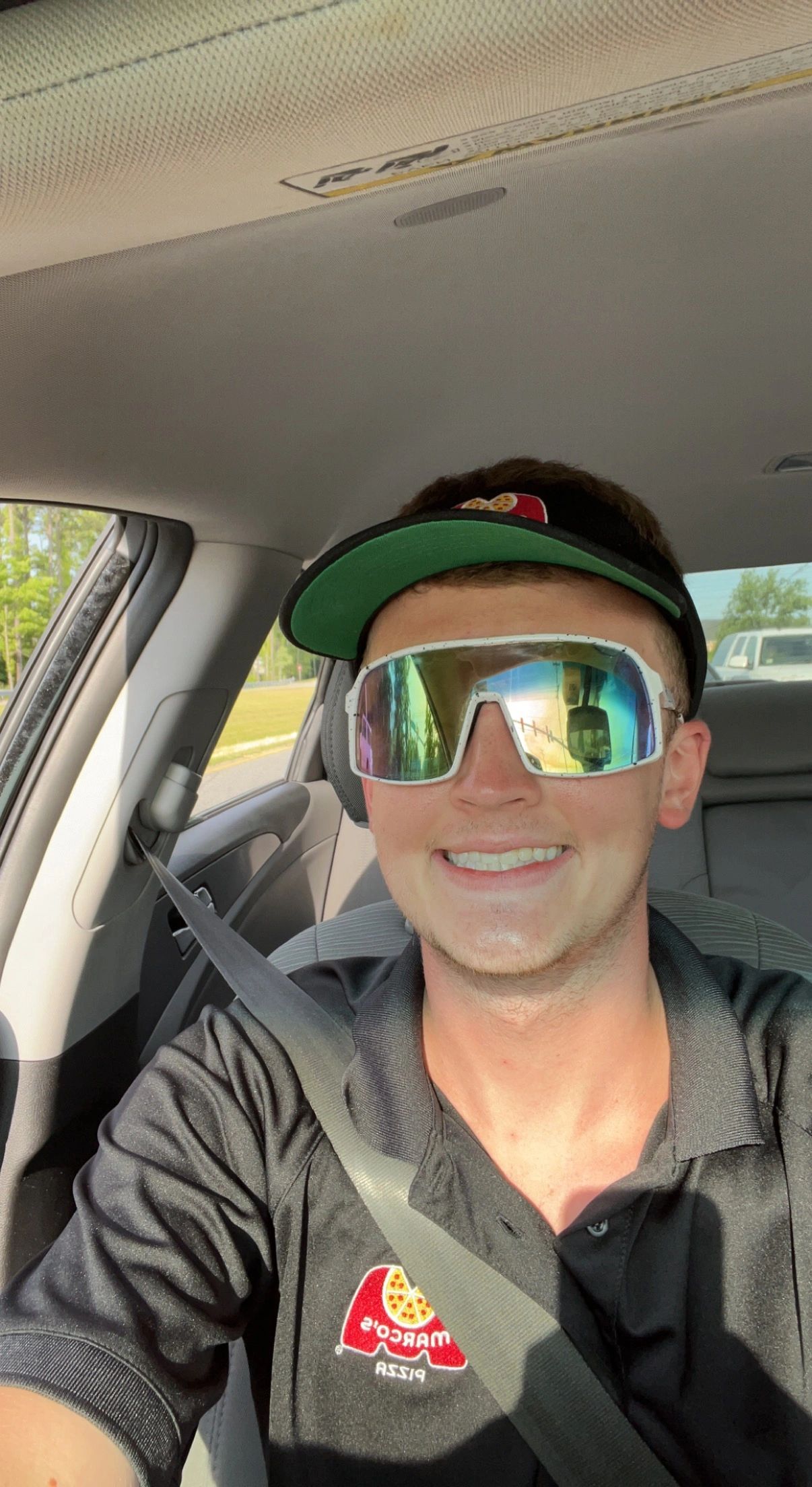 Hangman Top Gun Shades worn while delivering pizza.