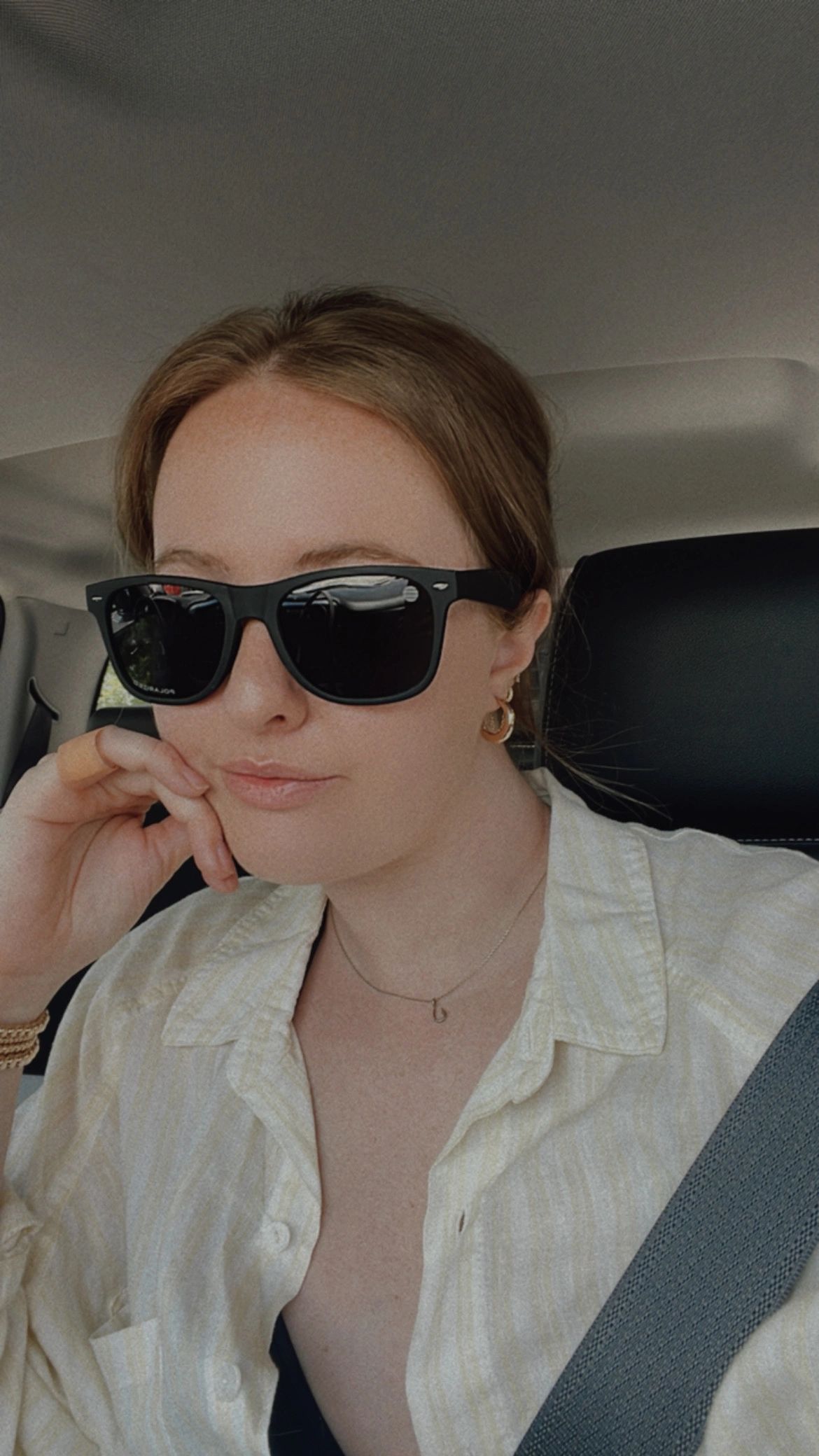 Charlie Top Gun Shades worn in car.
