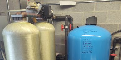 Industrial water filtration tanks setup.