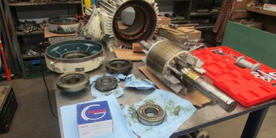 Heavy Duty Machine, Inc. installing new ball bearings in 40 HP motor on Ross double planetary mixer.