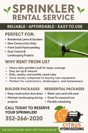 Sprinkler rental service offering affordable, reliable irrigation solutions for lawns and construction sites.