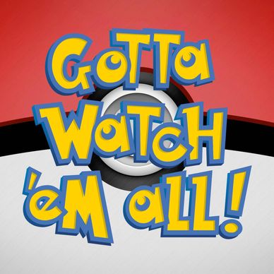 Pokémon slogan with Poké Ball background.