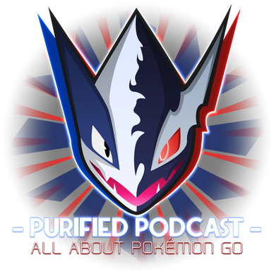 Purified Podcast logo featuring a stylized Pokémon head with text.
