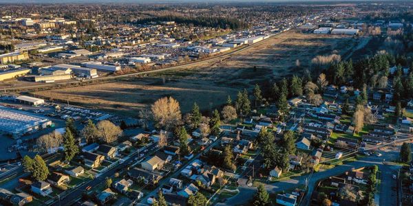 Aerial view of the current green space that would be destroyed due to the mega warehouse complex.