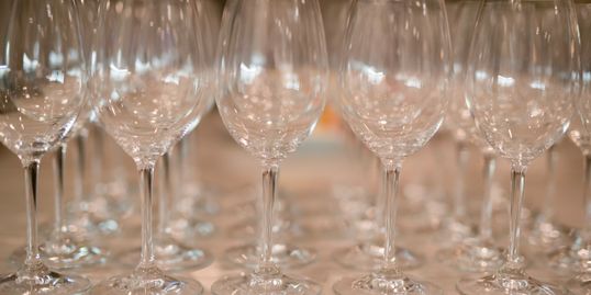 Glassware lined up before the tasting and party.