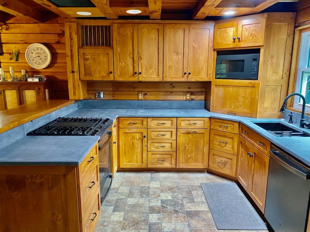 Colonial Green Mountain Soapstone kitchen countertop install - not enhanced with oil