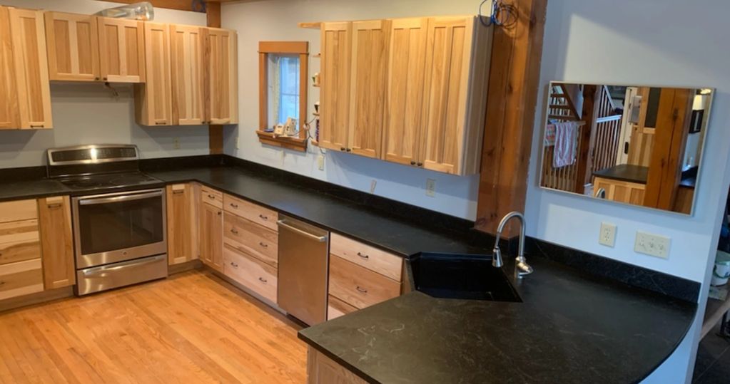 Colonial Green Mountain Soapstone Kitchen Countertop Install - enhanced with oil