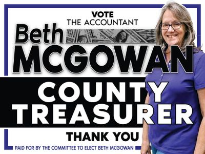 Campaign poster for Beth McGowan for County Treasurer.