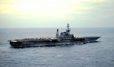 USS Midway, CV-41. Indian Ocean. 1980. Photo by Brian R. Pellar. Taken on helicopter. 