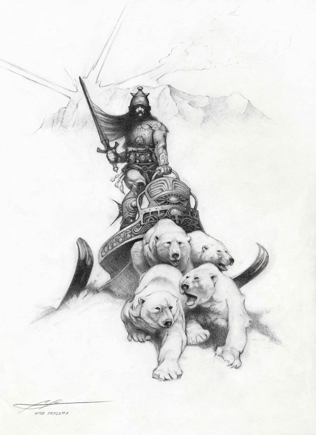 Frank Frazetta Silver Warrior. Pencil by Brian R. Pellar.
